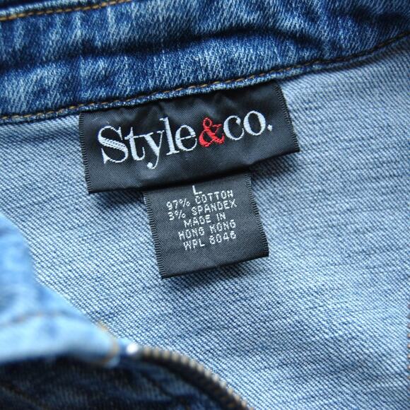Style & Co. Large Blue Denim Jean Jacket with Zippers & Button Pockets - Picture 5 of 6